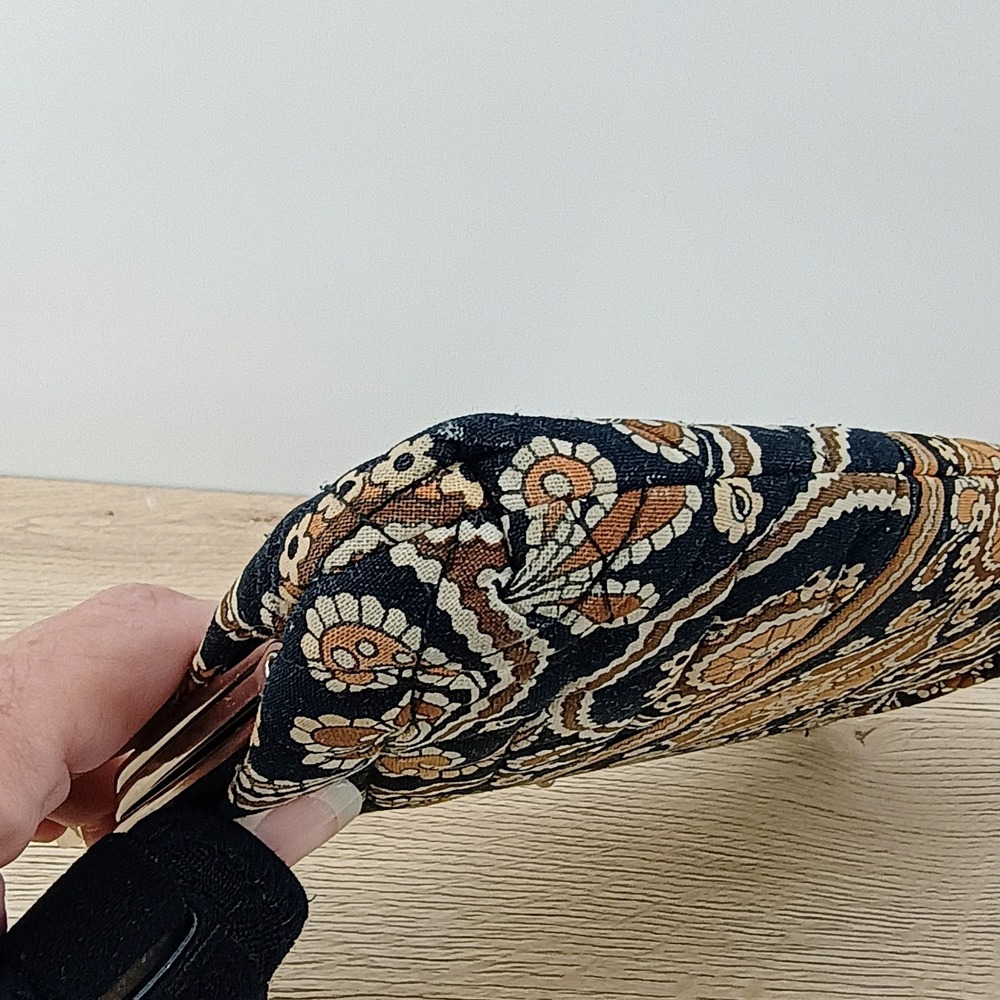 Vera Bradley Cafe Latte Quilted Kisslock Frame Clutch Wallet Paisley Black Tan - Picture 12 of 15